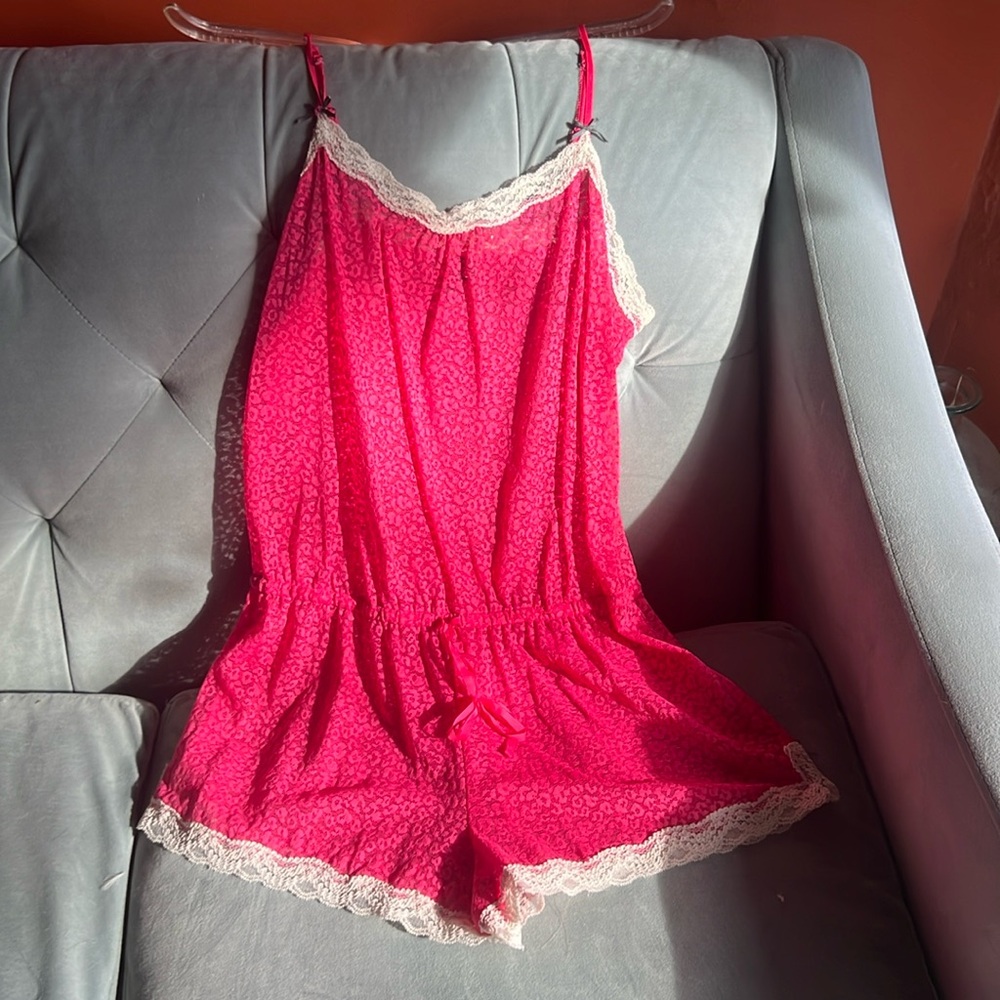 Pink lacey romper. Size L